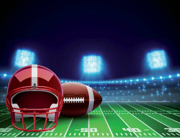 istock helmet ball and american football field eps 10 610988084
