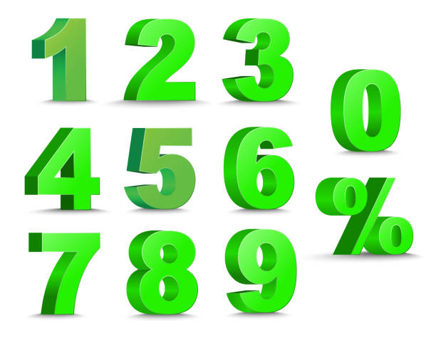 ilustrações de stock, clip art, desenhos animados e ícones de set of 3d figures and percent sign. - number number 4 three dimensional shape green