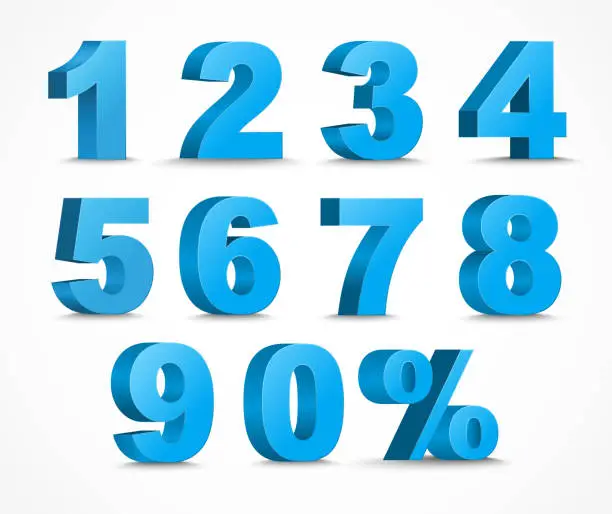 Vector illustration of set of 3D figures and percent sign