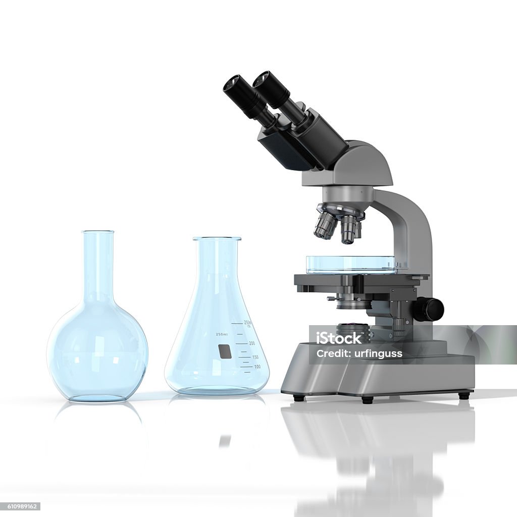 Microscope Empty Empty Laboratory Glassware Whith Laboratory Microscope On White ...
