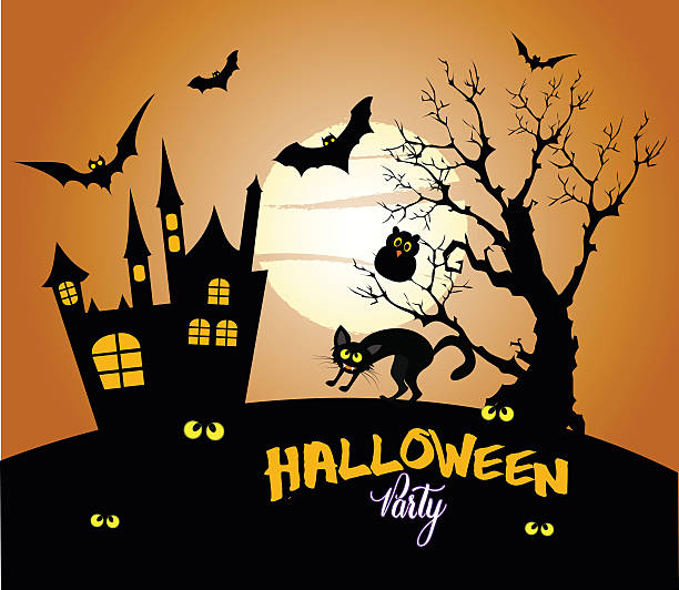 хэллоуин ночь фон с полной луны и черный кот. - bat halloween human eye horror stock illustrations