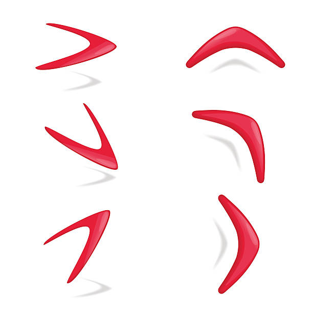 illustrazioni stock, clip art, cartoni animati e icone di tendenza di boomerang di colore rosso diverso scorcio - boomerang