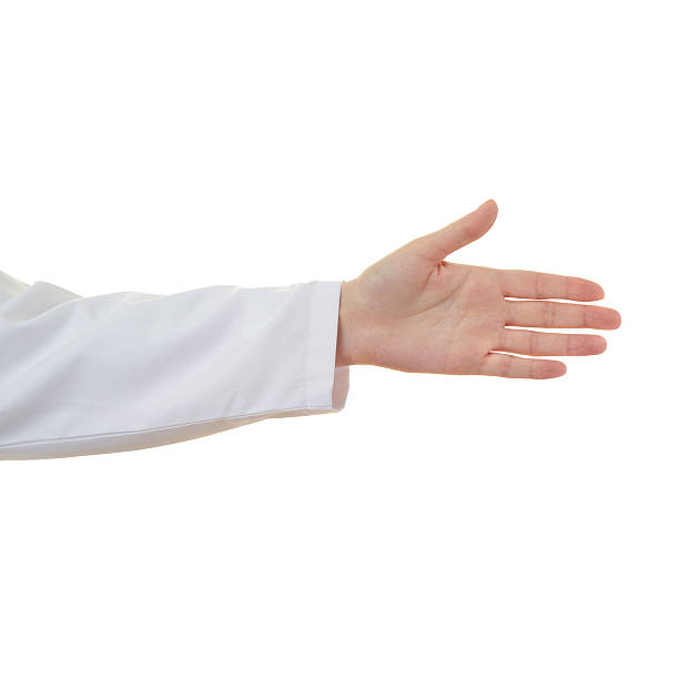 istock Doctor female hand over white isolated background 611062280