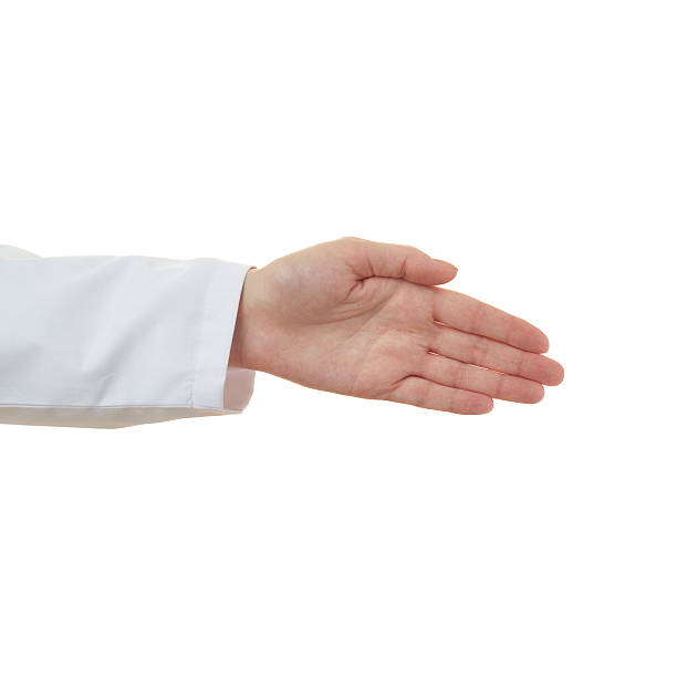 istock Doctor female hand over white isolated background 611062350