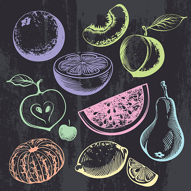 Fruits Colored Drawing Set Stock Illustration - Download Image Now