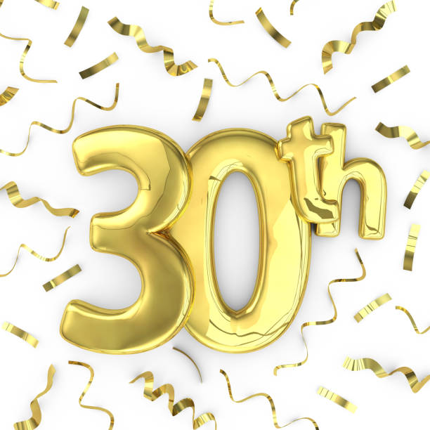 istock Gold 30th party birthday event celebration background 611063798
