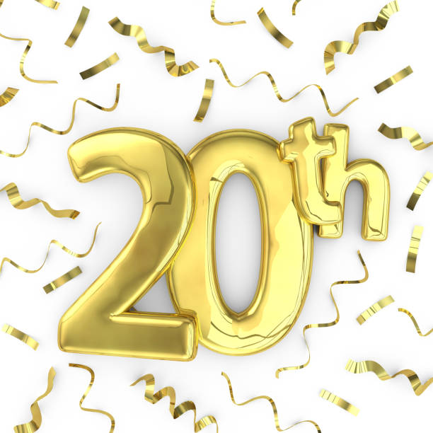 istock Gold 20th party birthday event celebration background 611063912