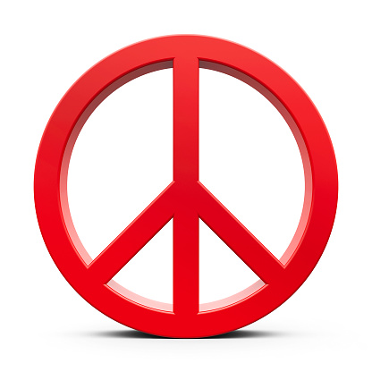 Red peace symbol isolated on white background, three-dimensional rendering, 3D illustration