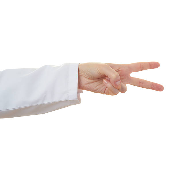 istock Doctor female hand over white isolated background 611065200