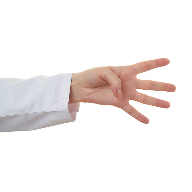 istock Doctor female hand over white isolated background 611065234