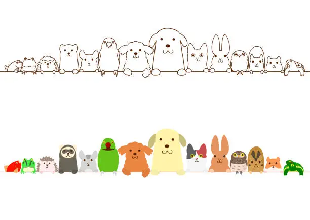 Vector illustration of pet animals border set