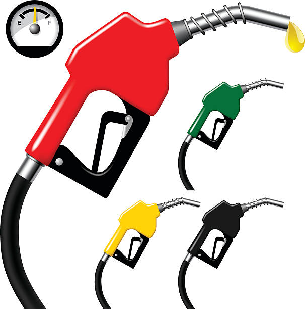 zestaw dysz paliwa z wężem wyizolowanym na białym tle - gas station service red yellow stock illustrations