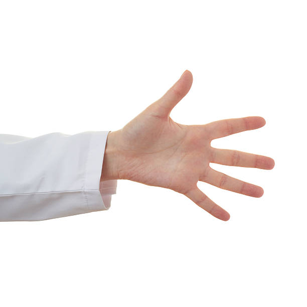 istock Doctor female hand over white isolated background 611068614