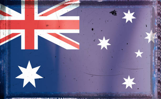 istock Flag of Australia, on a grunge film frame 611069072