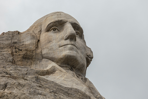 The face of George Washington on Mount Rushmore.