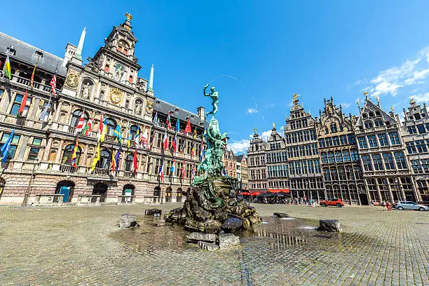 Grote Markt in Antwerp by sunset.