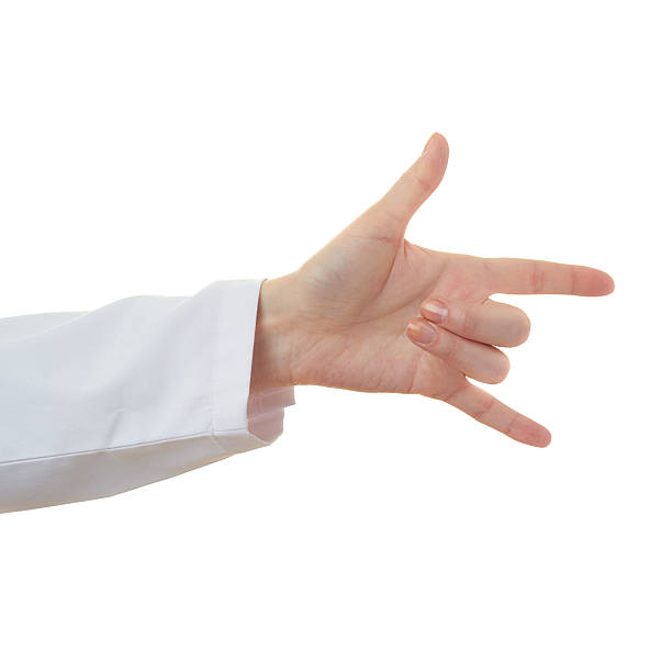 istock Doctor female hand over white isolated background 611072058