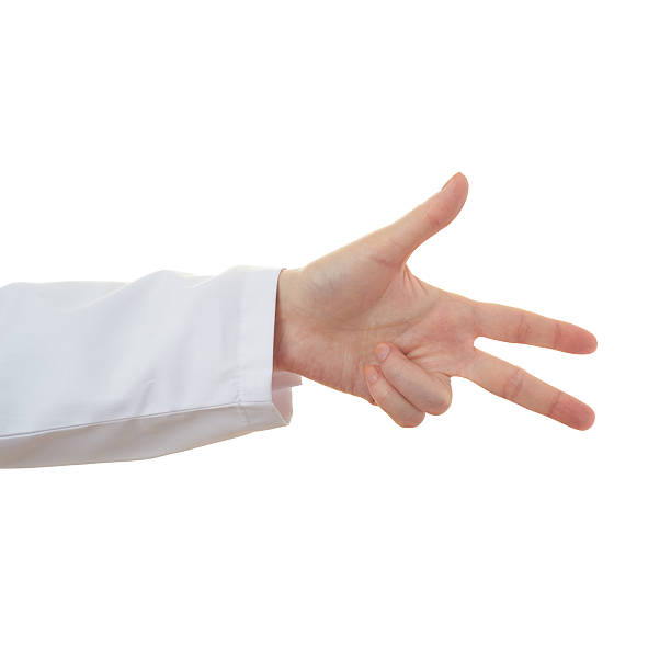 istock Doctor female hand over white isolated background 611072122