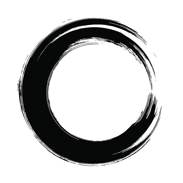 istock Grunge hand drawn black paintbrush circle shape. Curved brush st 611072828