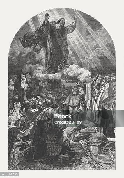 Ascension Of Christ Wood Engraving Published In 1882 Stock Illustration - Download Image Now