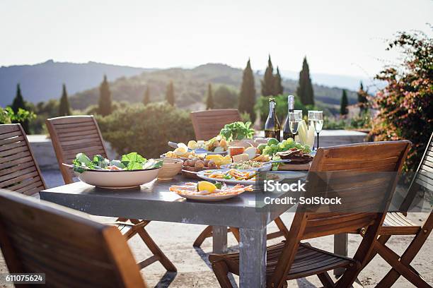 Alfesco Mediterranean Meal Stock Photo - Download Image Now - Mediterranean Food, Food, Italy