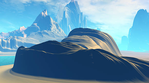 istock Fantasy alien planet. Mountain and lake. 3D illustration 611076066