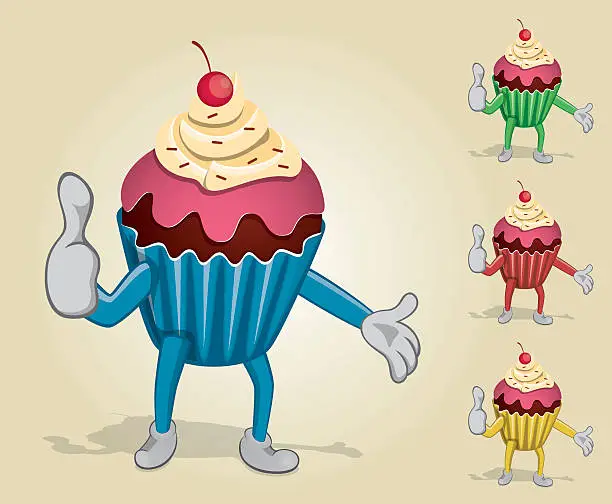 Vector illustration of Cup Cake With Big Thumb Up
