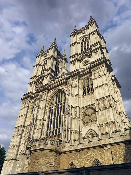 Westminster Abbey, London, west facade oblique view stock photo