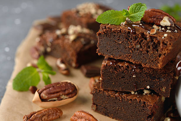 istock Delicious chocolate brownie with pecan 611077734