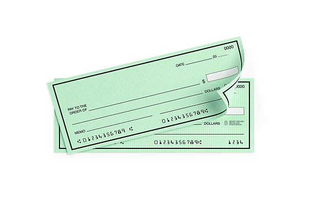 istock Pale Green Personal Checks with Altered Numbers Isolated on White 611079274