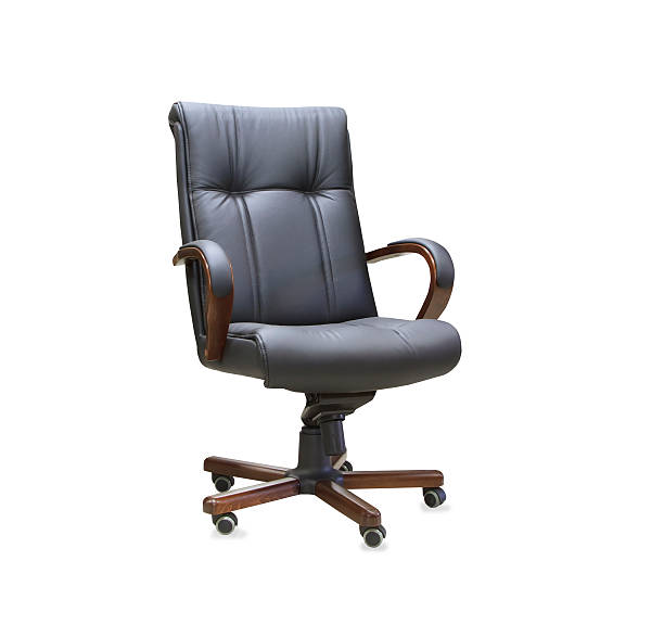 istock The office chair from black leather. Isolated 611082170