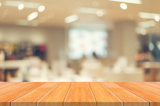 istock Wooden board empty table in front of blurred background 611082290