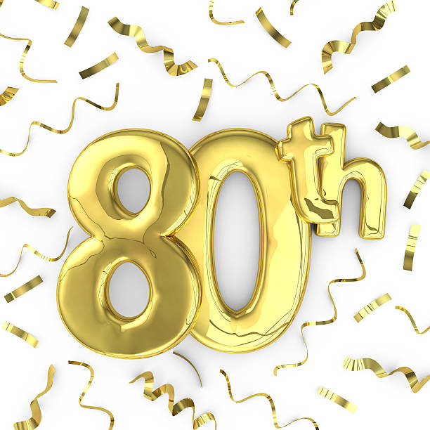 istock Gold 80th party birthday event celebration background 611082896