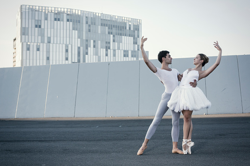 Ballet dancers performing in the city