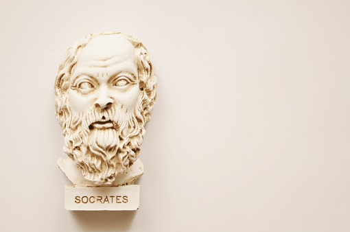 Socrates, lived in Athens (470 BC - 399 BC) was a Greek Athenian philosopher. It is one of the founders of Western philosophy. White marble bust of him.