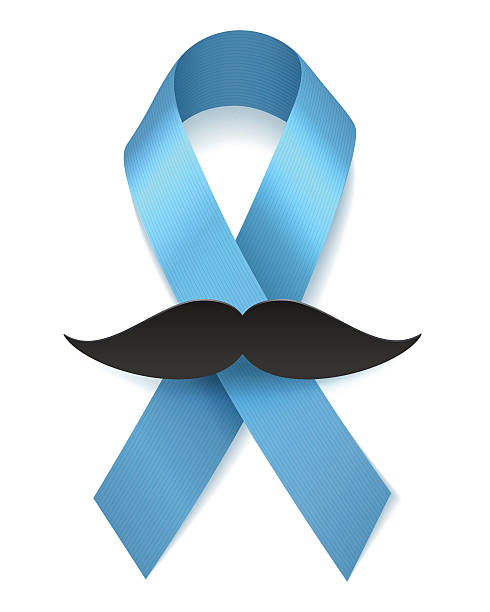 istock Man health blue ribbon with moustache 611084788