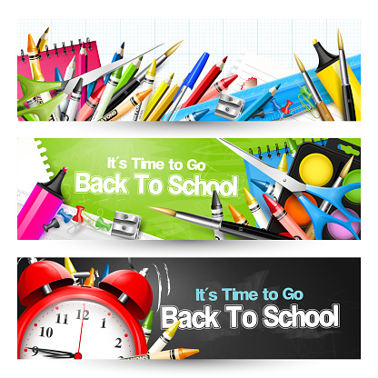 Vector set of three Back To School horizontal banners
