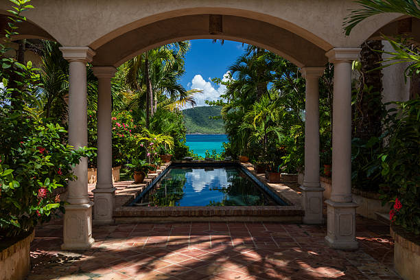 beautiful villa on the beach in St John, Virgin Islands beautiful view from a villa on the beach in St John, United States Virgin Islands st john's plant stock pictures, royalty-free photos & images