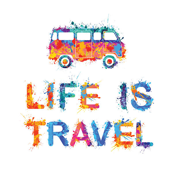 das leben ist reisen. inschrift von spritzfarbe - tour bus stock-grafiken, -clipart, -cartoons und -symbole