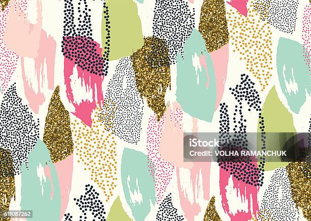 Seamless Pattern With Hand Drawn Gold Glitter Textured Brush Strokes Stock Illustration - Download Image Now