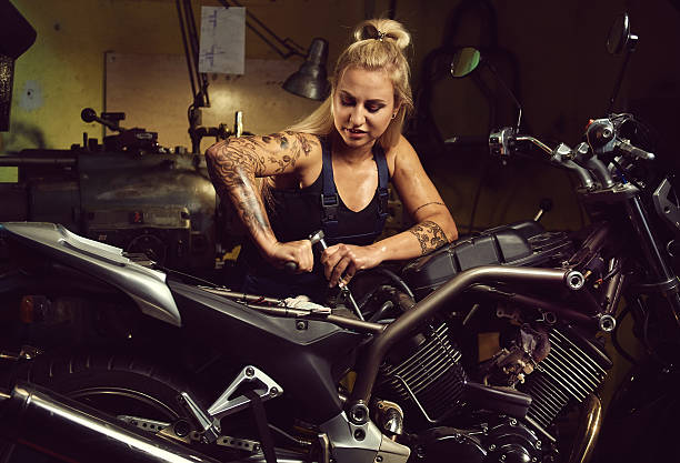 istock Blond woman mechanic 611087924