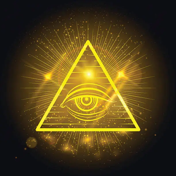 Vector illustration of Masonic eye on golden shining background