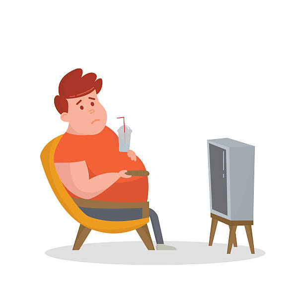 뚱뚱한 남자는 소파에 앉아 tv를보고. - remote fat overweight dieting stock illustrations