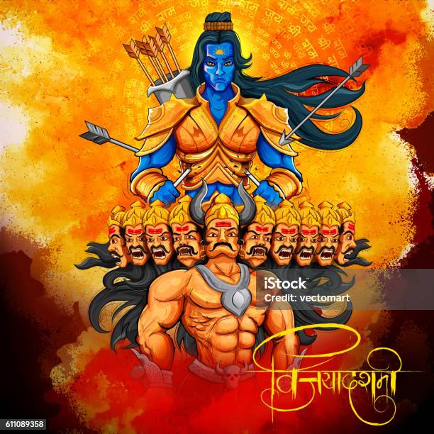 Lord Rama Und Ravana In Dussehra Navratri Festival Von Indien Stock Vektor Art und mehr Bilder von Dashahara