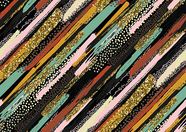 Seamless pattern with hand drawn gold glitter textured brush strokes Vector seamless pattern with hand drawn gold glitter textured brush strokes and stripes hand painted. Black, gold, white, pink, green, red, brown colors. hand patterns stock illustrations