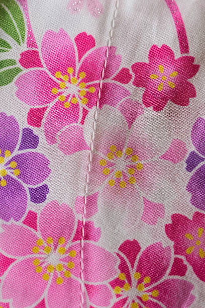 istock Colorful floral texture on cotton fabric in vertical frame 611091614