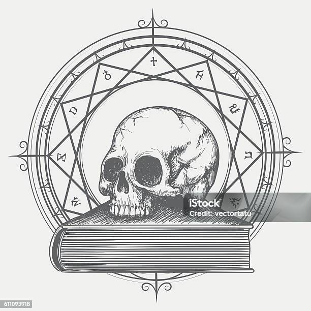 Magic Book Sketch With Skull Stock Illustration - Download Image Now - Covering, Pattern, Pentagram