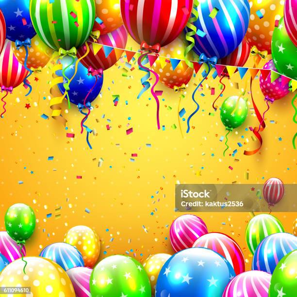 Vetores de Fundo De Festa e mais imagens de Balão - Decoração - Balão - Decoração, Comemoração - Conceito, Confete