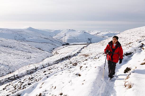 istock Asian woman hiking in snow 611094630