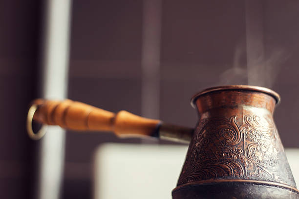 istock Black coffee brewed in cezve 611095522